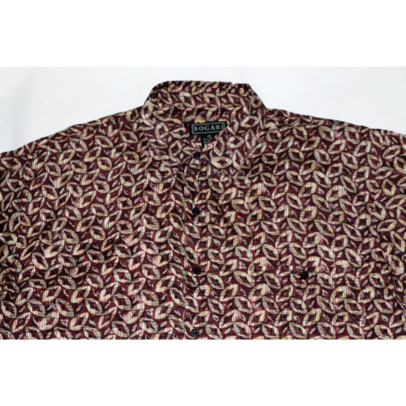 Bogari Men's Short Sleeve Button Front 100% Silk‎ Shirt Size Medium - Picture 2 of 5